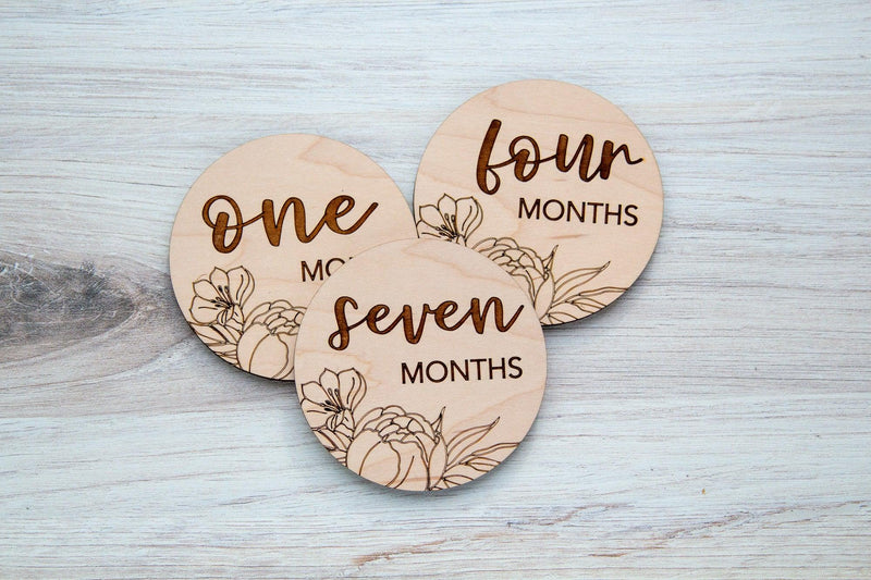 Floral Baby Milestone discs or birth Announcement - Warwick Screenprinting and Embroidery