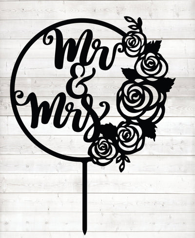 Mr & Mrs with Roses Cake Topper - Warwick Screenprinting and Embroidery
