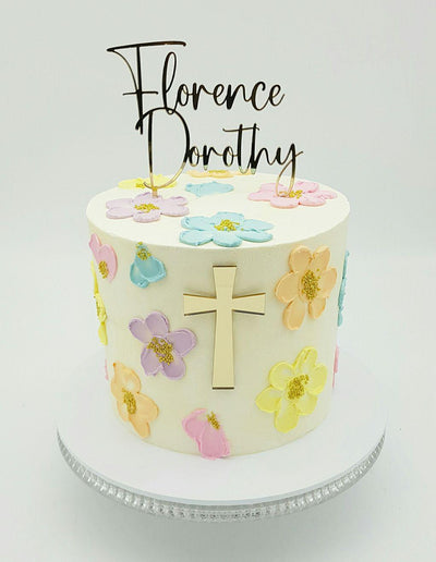 Christening Cake Topper with Cross - Warwick Screenprinting and Embroidery