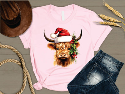 Christmas Highland Cow Graphic Tee - Warwick Screenprinting and Embroidery