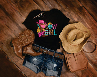 Cowgirl Graphic Tee Boots & Hat - Warwick Screenprinting and Embroidery