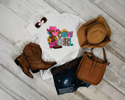 Cowgirl Graphic Tee Boots & Hat - Warwick Screenprinting and Embroidery