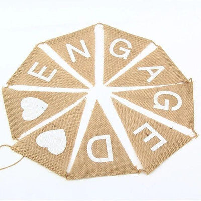 ENGAGED Flag Vintage Hessian Burlap Butting Banner Engagement Party Decor - Warwick Screenprinting and Embroidery