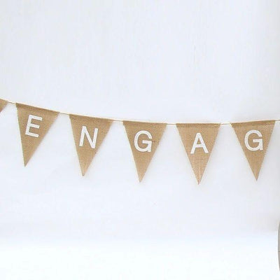 ENGAGED Flag Vintage Hessian Burlap Butting Banner Engagement Party Decor - Warwick Screenprinting and Embroidery