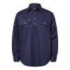 Lightweight Long Sleeve Half Placket Cotton Drill Shirt with Contrast Buttons - Warwick Screenprinting and Embroidery