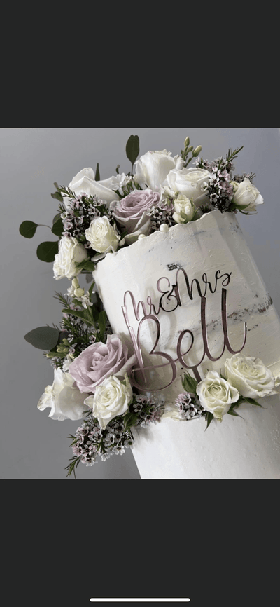 Personalised custom Mr & Mrs wedding cake topper Mr Mrs & surname - modern cake - Warwick Screenprinting and Embroidery