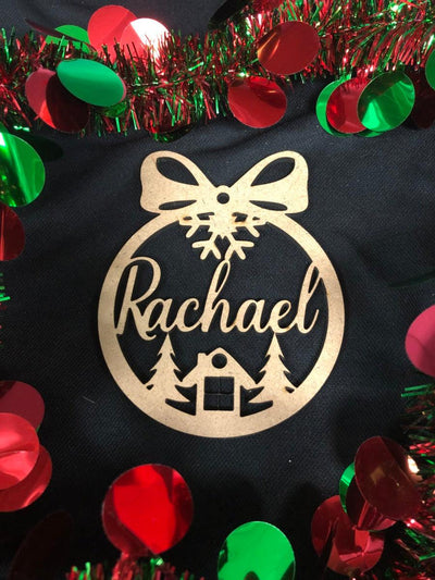Personalized Wooden Christmas decoration - House & 2 Trees - Warwick Screenprinting and Embroidery