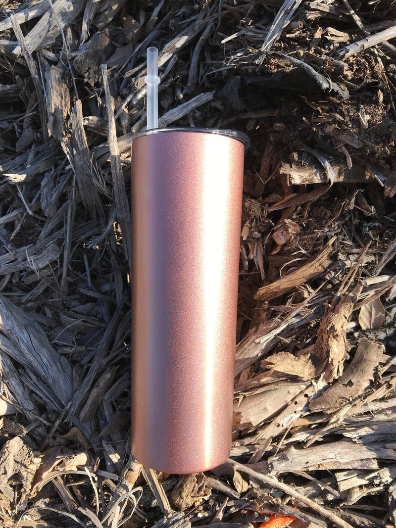 Rose Gold Double Wall Vacuum Insulated 600ml Skinny Stainless Steel Tumbler With BPA Free Lid. - Warwick Screenprinting and Embroidery
