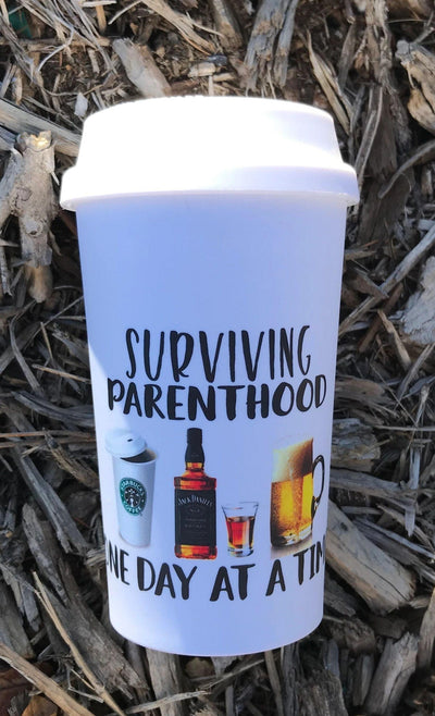 Surviving Parenthood travel Mug - Warwick Screenprinting and Embroidery