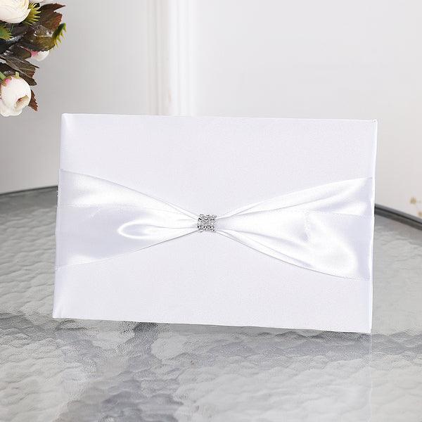 White Wedding Guest Book With Ribbon Sach Diamante Clasp - Warwick Screenprinting and Embroidery